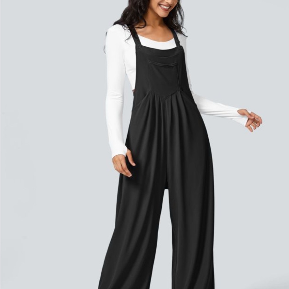 HALARA Black Wide-Leg Pinafore Jumpsuit